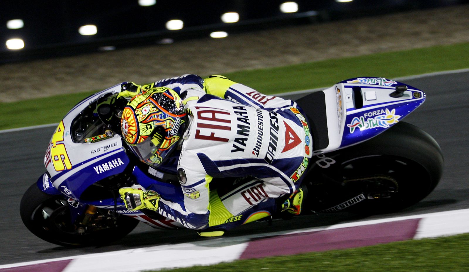 Yamaha MotoGP rider Valentino Rossi of Italy rides his bike during the Qatar MotoGP race, at the Losail international