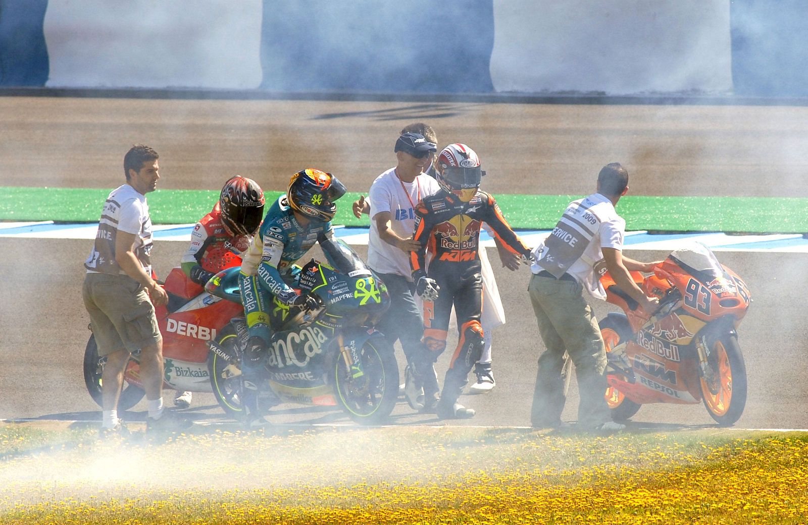 Marc Márquez, Sergio Gadea y Efrén Vázquez, en Jerez