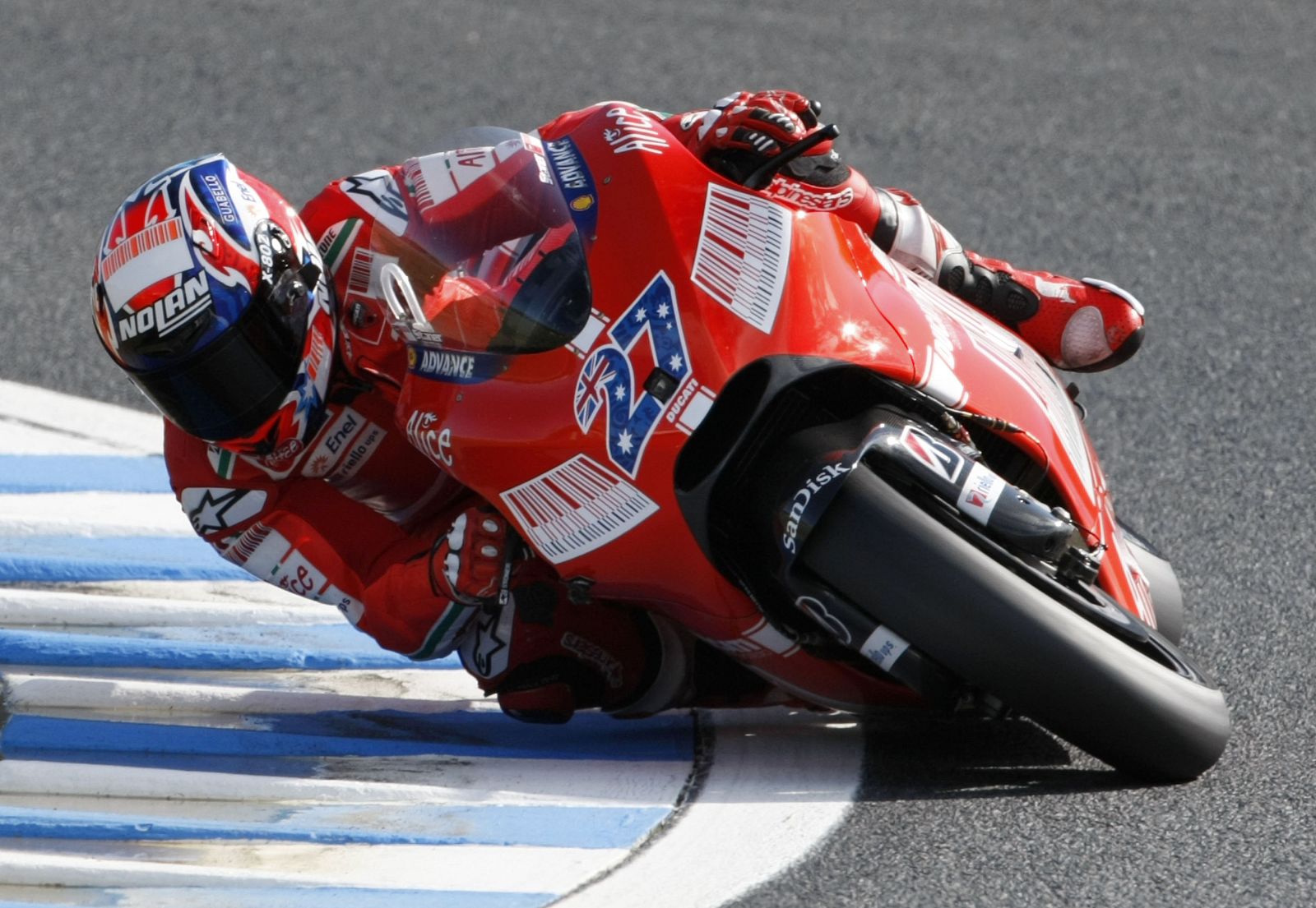 Ducati MotoGP rider Casey Stoner of Australia rides during the Japanese Grand Prix in Motegi