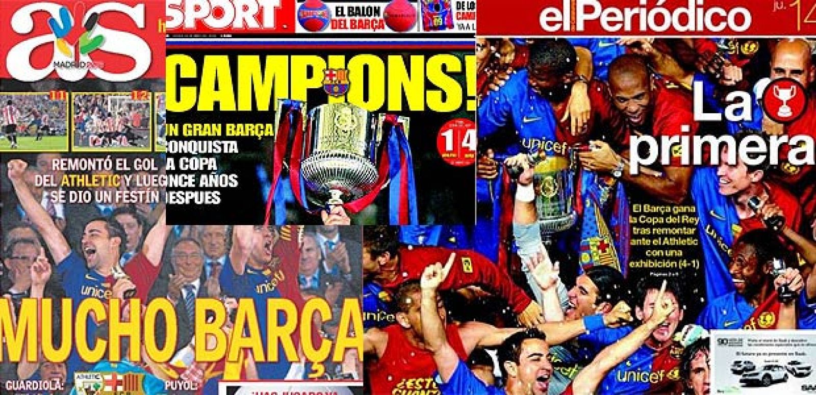 La prensa escrita elogia el triunfo del FC Barcelona.