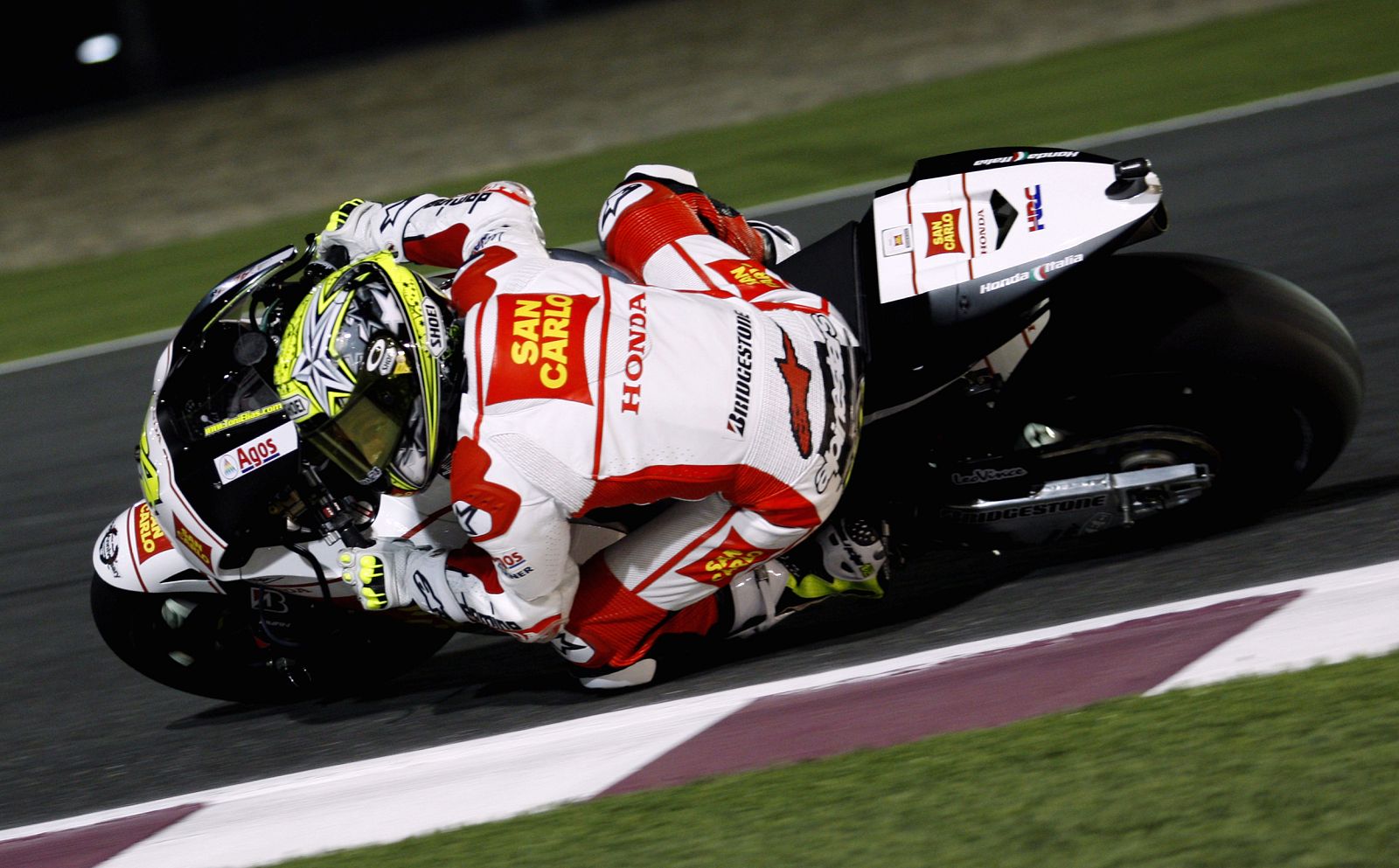 Honda MotoGP rider Toni Elias of Spain rides his bike during a free practice at the MotoGP World