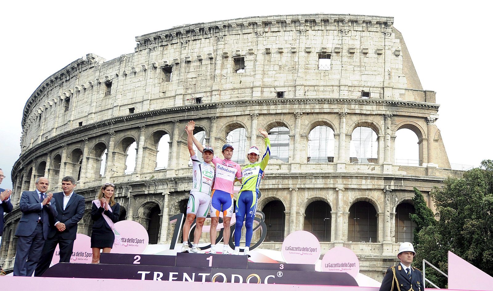 Podio del Giro, que ganó Denis Menchov