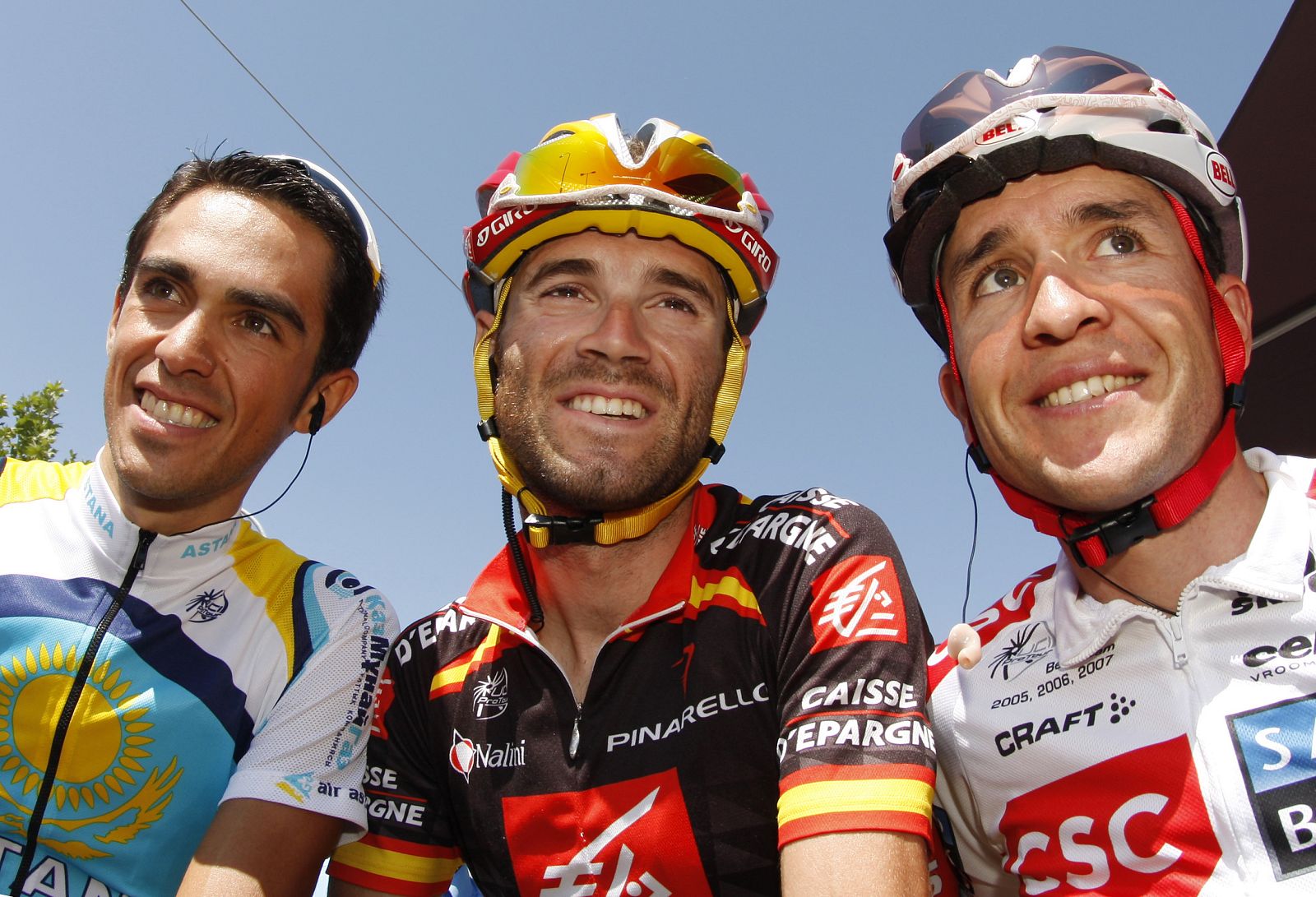 Contador y Valverde con Sastre que en esta ocasion no participará en el Campeonato del Mundo.