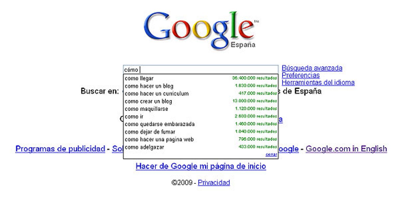 Herramienta 'autocompletar' de Google