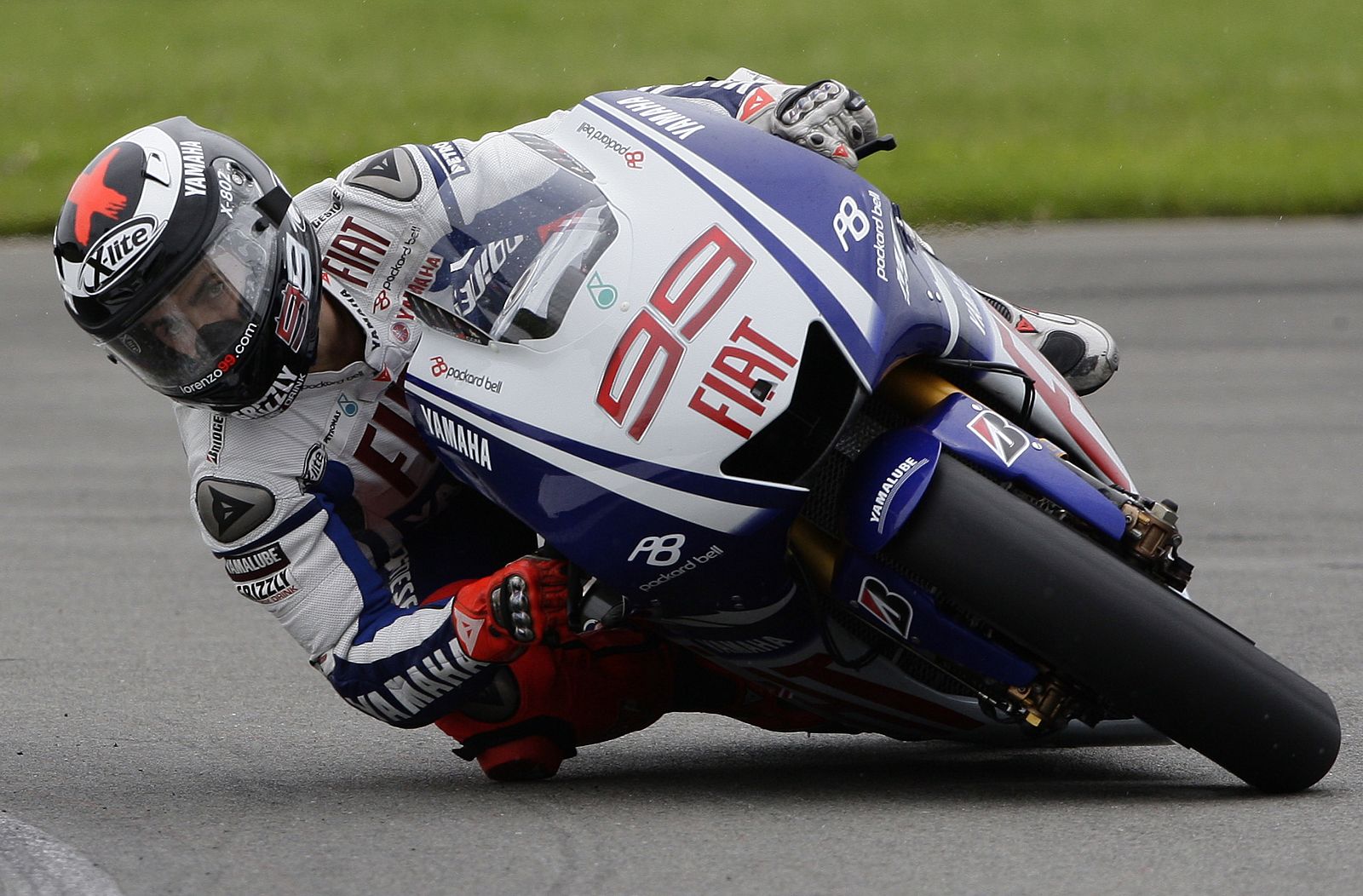 Yamaha MotoGP rider Lorenzo corners during the British Motorcycling Grand Prix at the Donington Park circuit