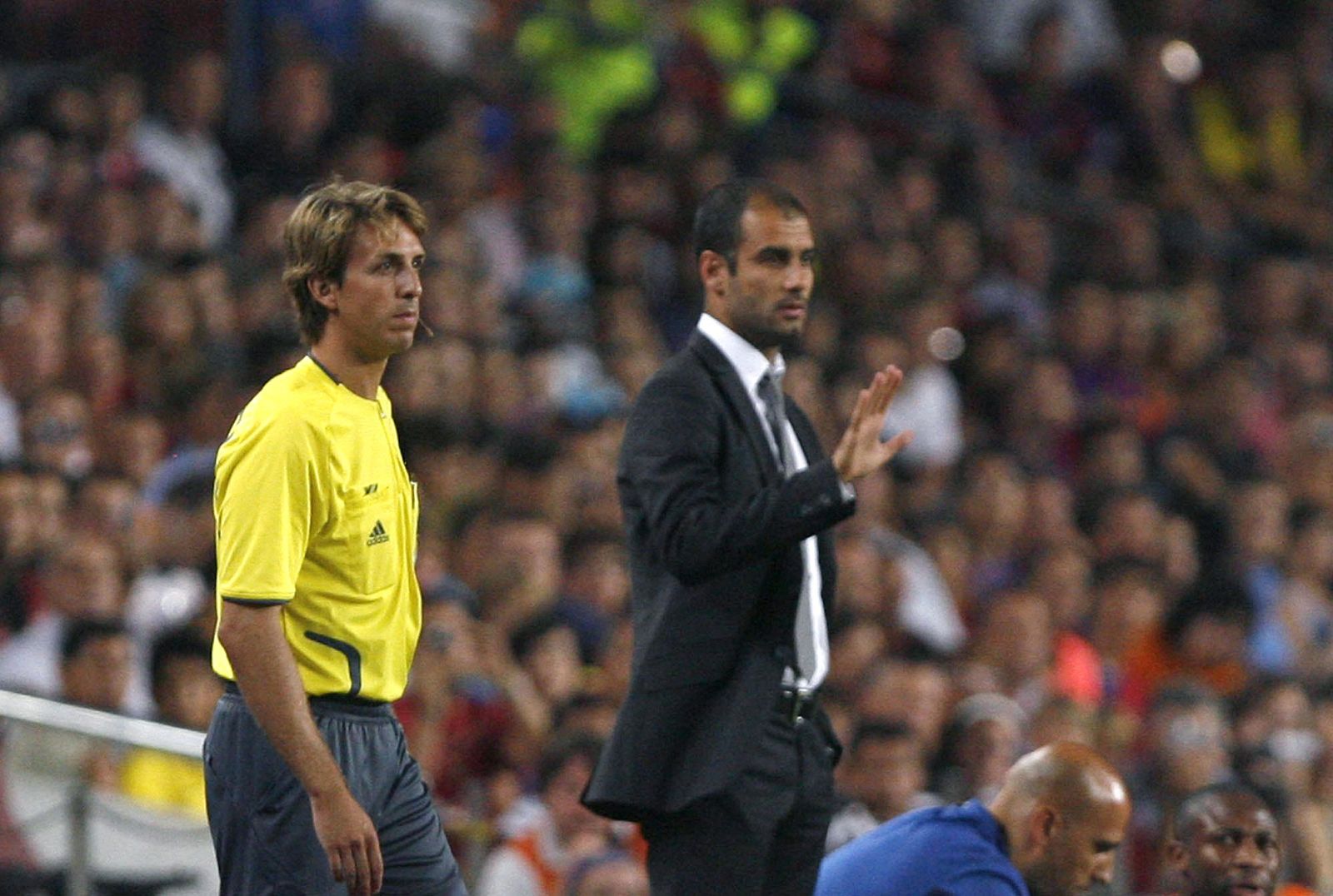 Pep Guardiola, durante el partido de vuleta de la Supercopa ante el Athletic de Bilbao