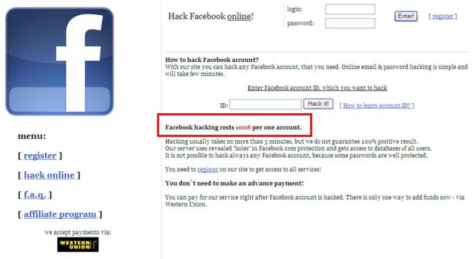 En la web ilegal aseguran poder conseguir las claves de cualquier cuenta a cambio de 100 dólares