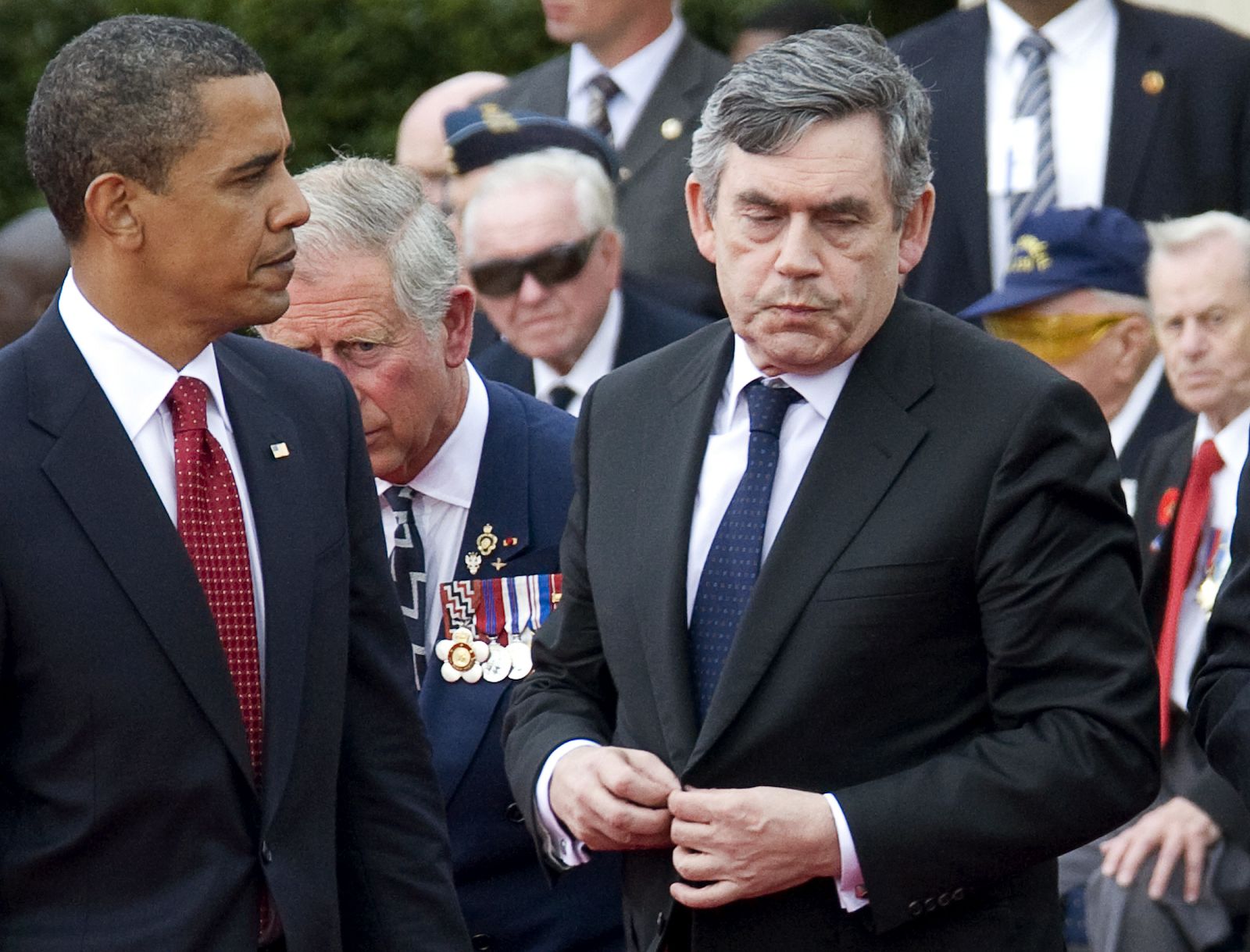 Britain's Prime Minister Brown, U.S. President Obama and Britain's Prince Charles attend a D-Day commemoration at the U.S. military cemetery in Colleville-sur-Mer