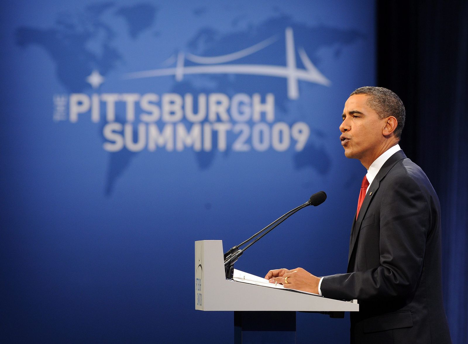 Barack Obama durante su discurso en la cumbre del G-20 celebrada en Pittsburgh, EE.UU