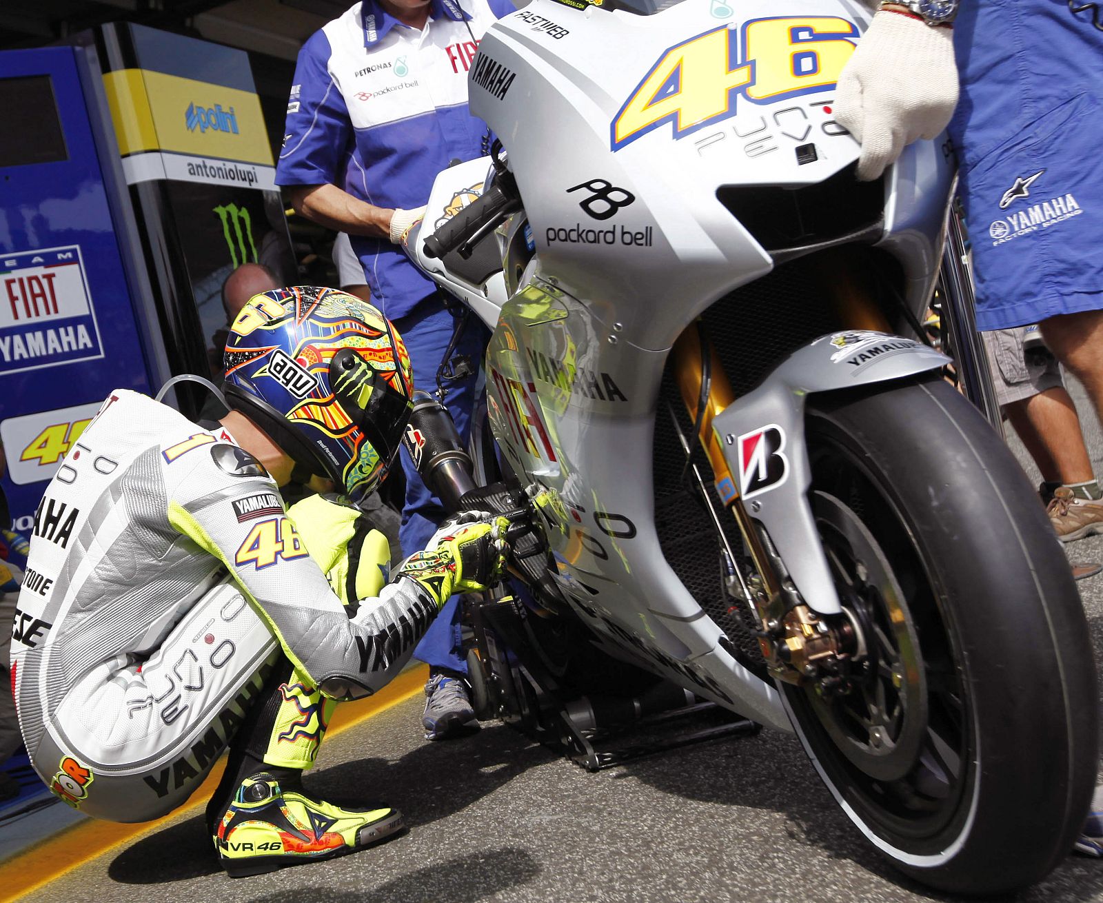 Yamaha MotoGP rider Rossi of Italy prepares before the first training session at the Portuguese Grand Prix in Estoril
