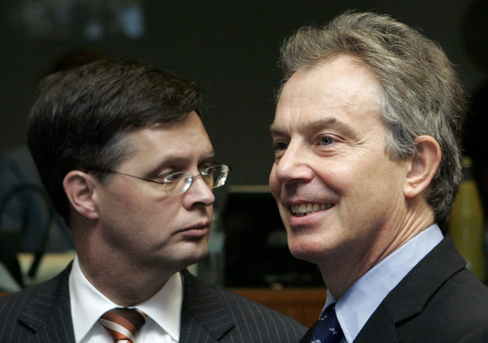 Britain's PM Blair and his Dutch counterpart Balkenende wait during an EU leaders summit in Brussels