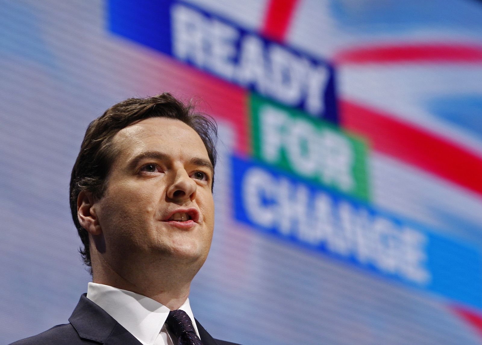 Britain's opposition Conservative Party shadow Chancellor of the Exchequer Osborne delivers his keynote address during the Conservative Party conference in Manchester