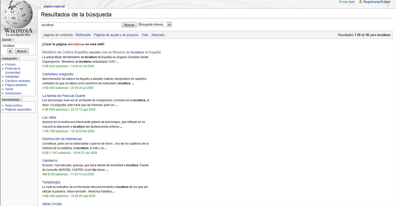 La entrada en la wikipedia de Cultura, vandalizada