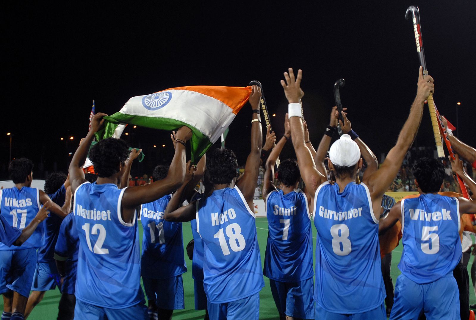 India's junior hockey team players acknowledge the crowd after their win over South Korea in Hyderabad