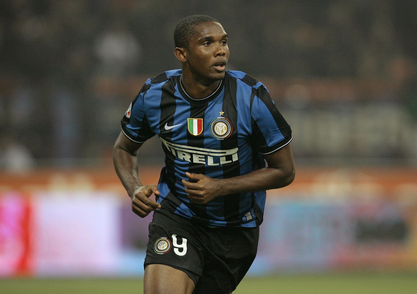 Inter Milan's Eto'o celebrates after scoring against Palermo during their Italian serie A soccer match in Milan.