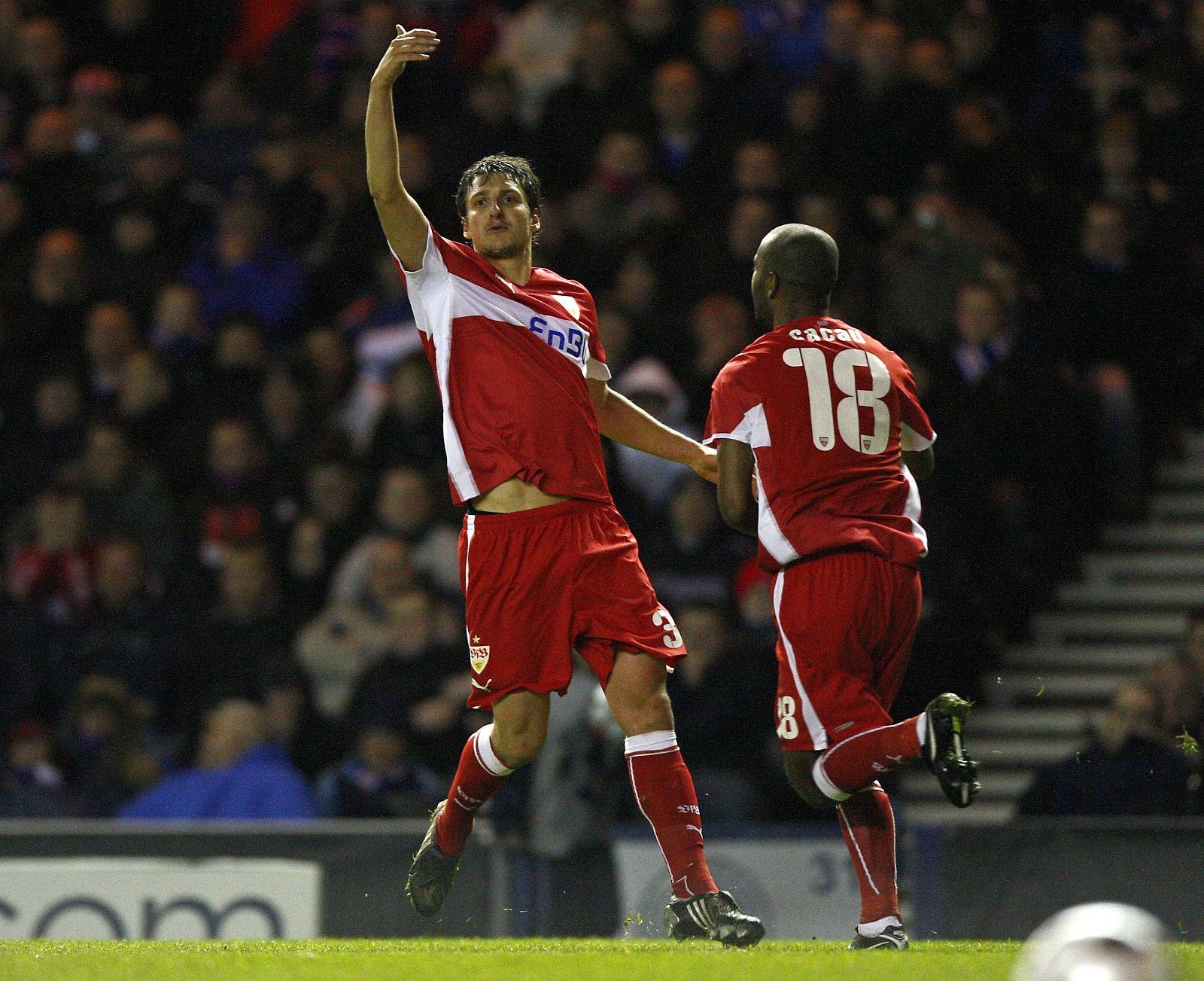 VfB Stuttgart's Kuzmanovic celebrates scoring a goal against Rangers during their Champions League soccer match in Glasgow