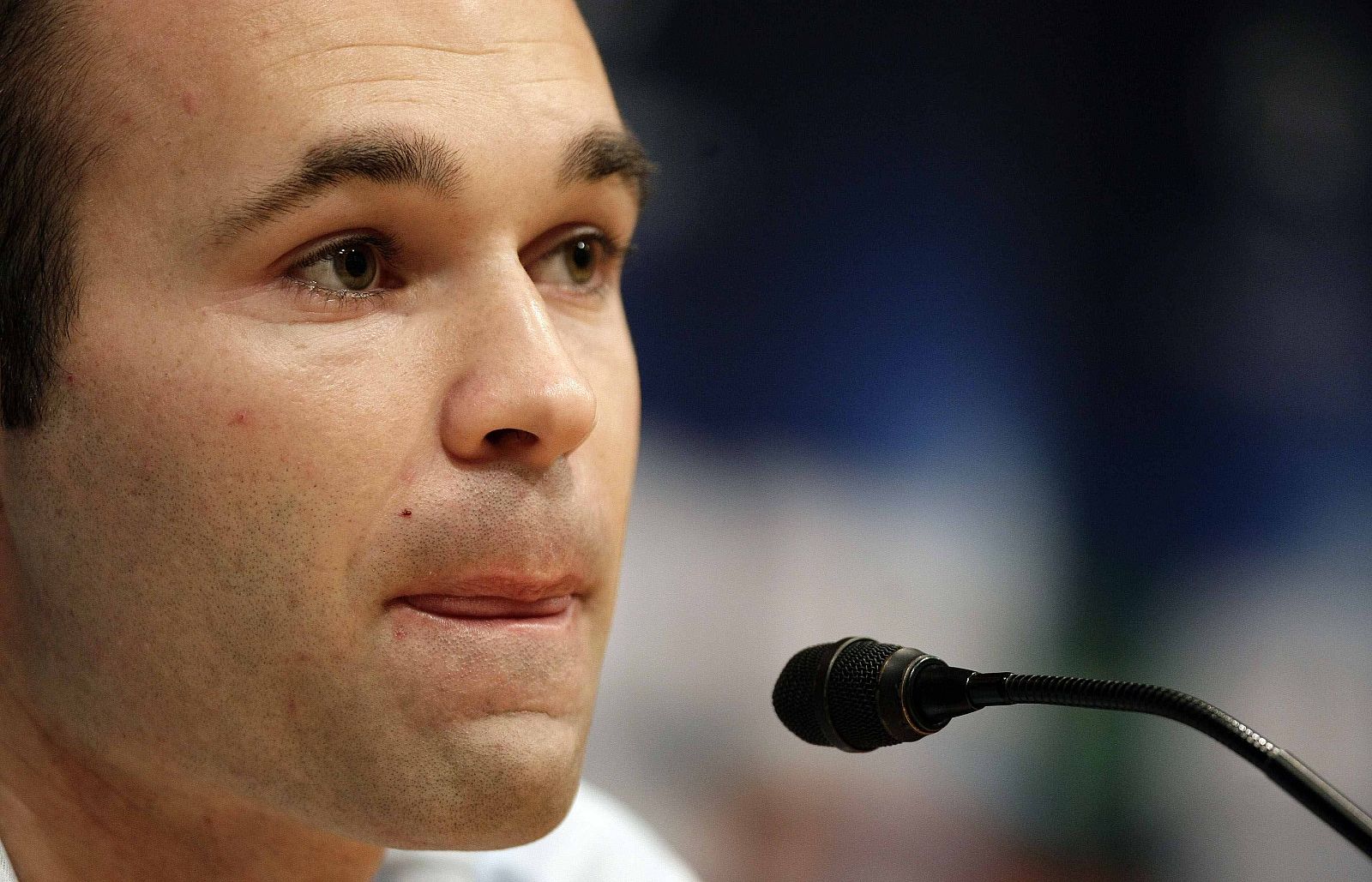 Barcelona's Andres Iniesta speaks during a news conference at Nou Camp Stadium in Barcelona