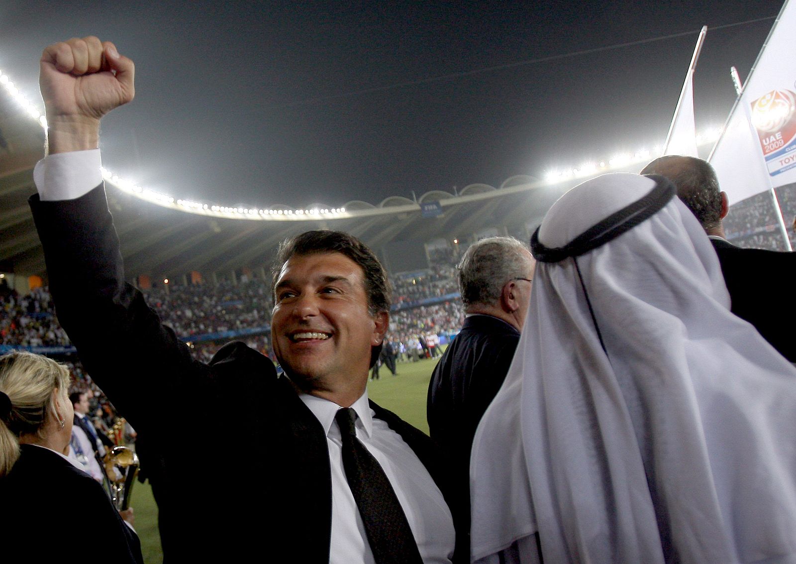 Joan Laporta celebra en Abu Dabi la consecución del Mundial de Clubes.