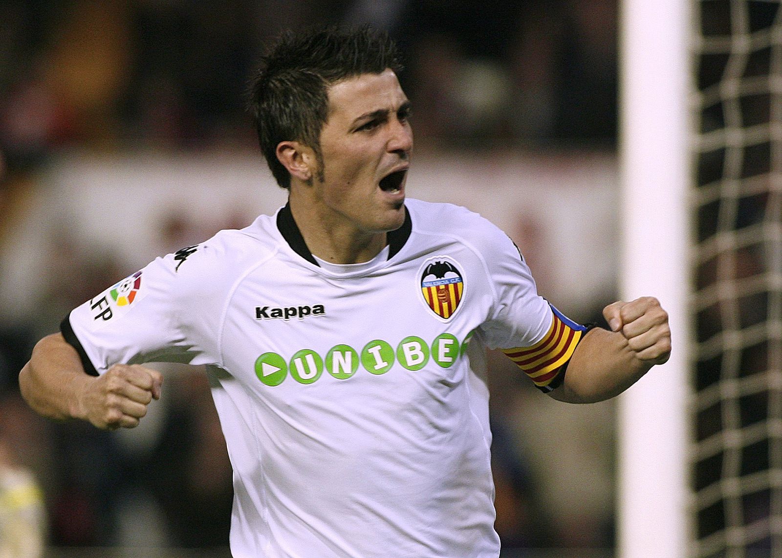 Valencia's Villa celebrates after he scored against Mallorca during their Spanish first division soccer match in Valencia