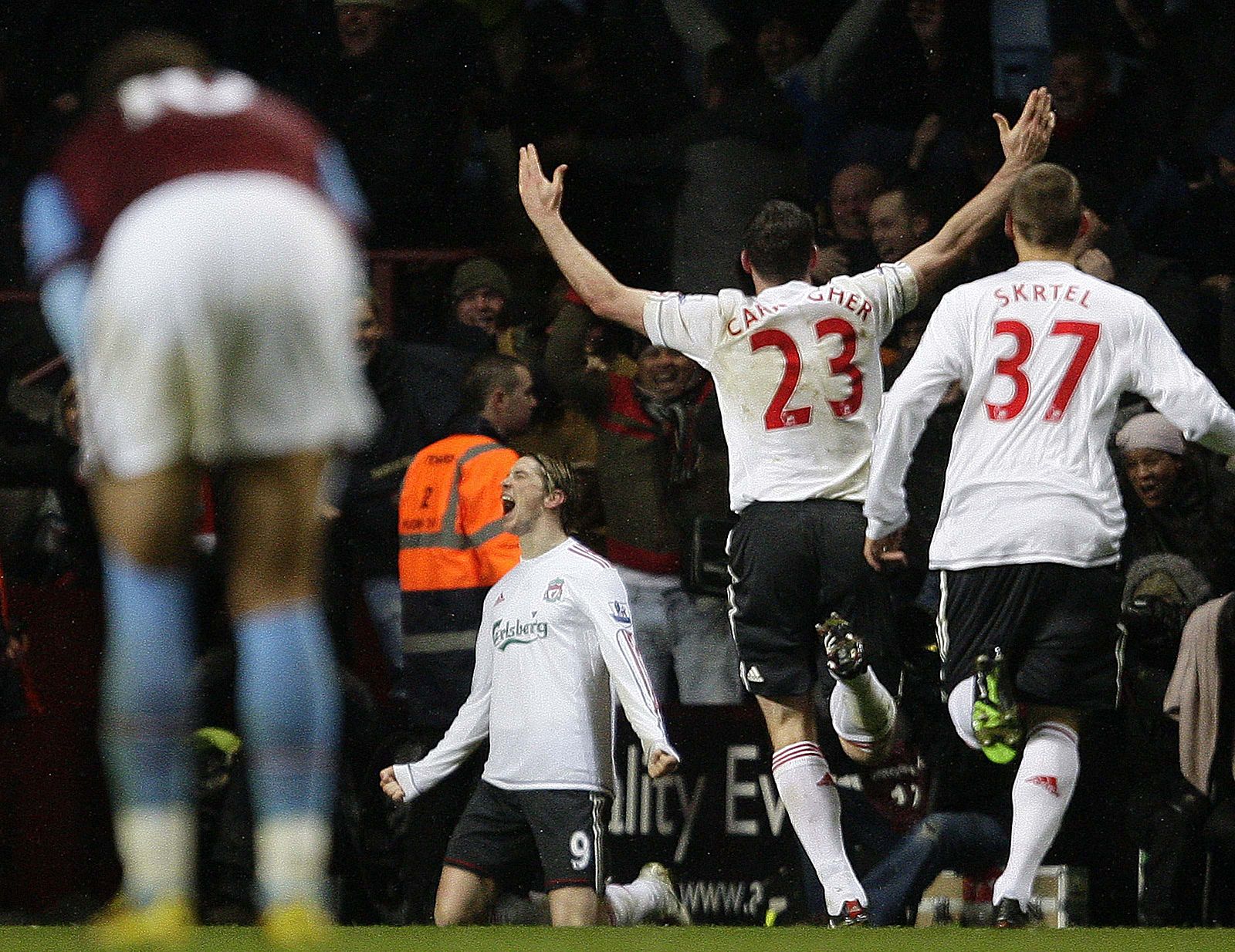 Liverpool's Torres celebrates his goal against Aston Villa during their English Premier League soccer match in Birmingham