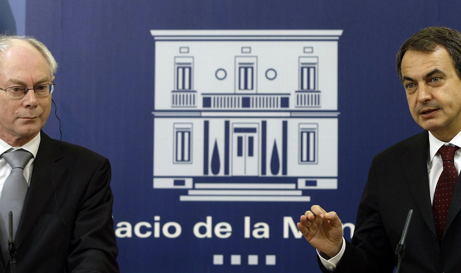 Spanish PM Zapatero and European Council President Rompuy make statements after their meeting at Madrid's Moncloa Palace