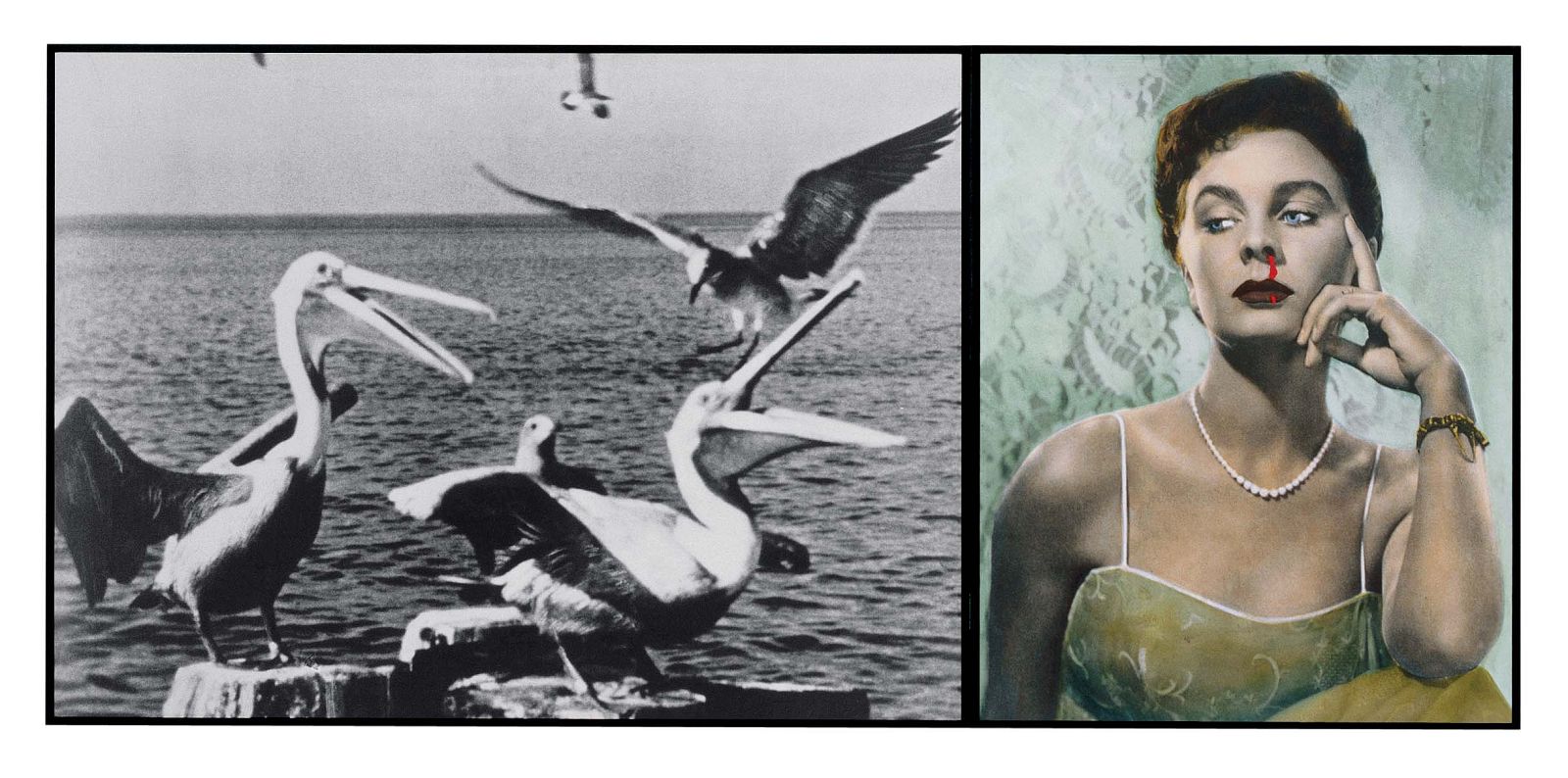 "Pelicans Staring at Woman with Nose Bleeding, 1984", John Baldesari