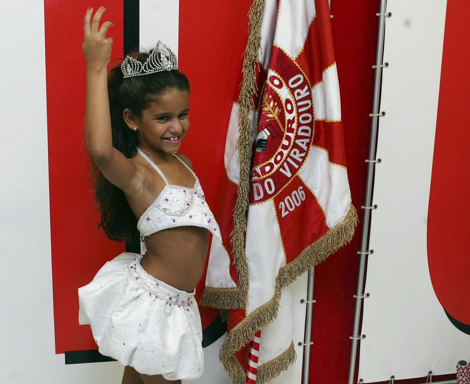 Lira, drum queen of the Viradouro samba school, poses during a news conference in Rio de Janeiro