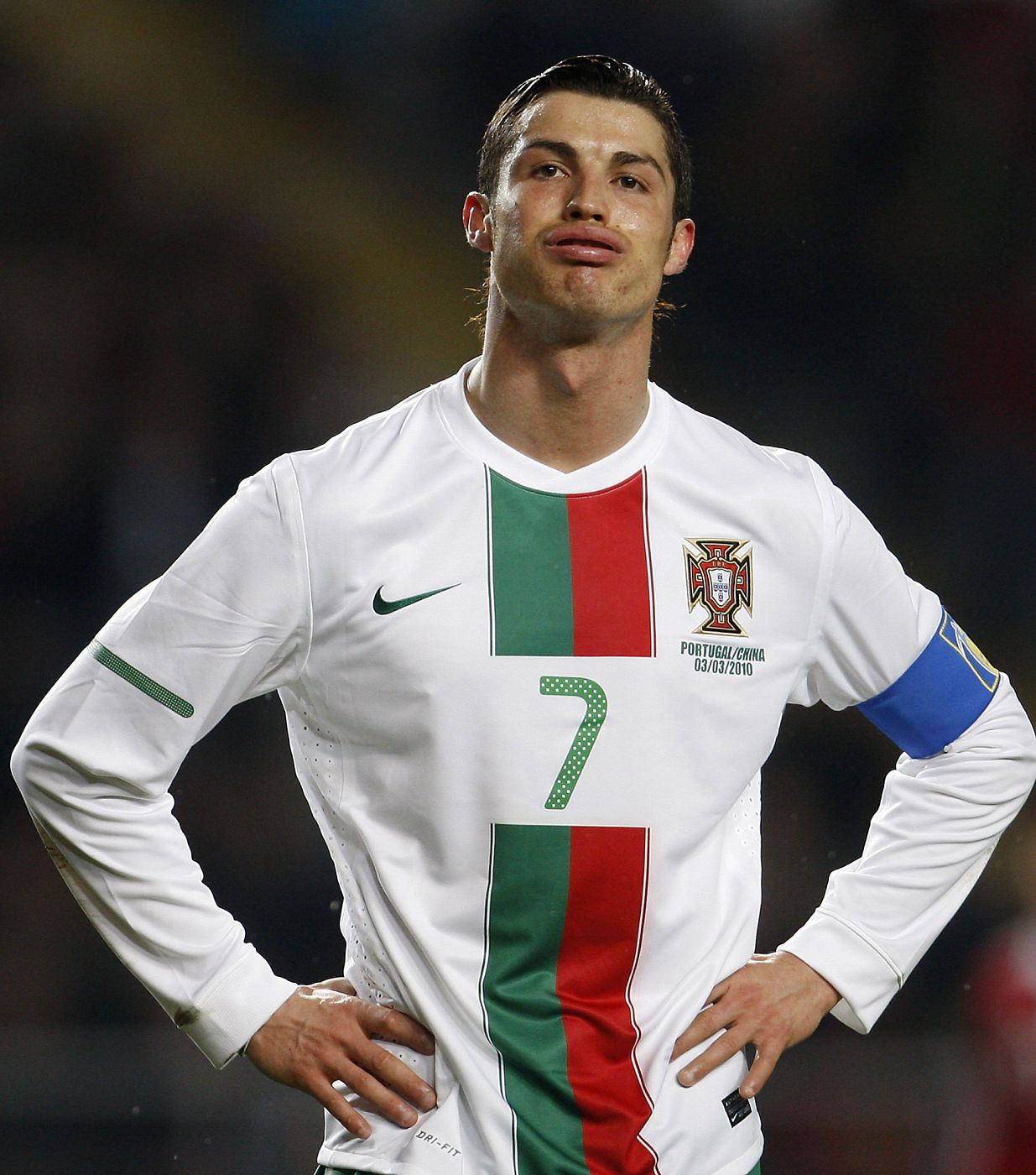 Portugal's Ronaldo reacts during their international friendly soccer match against China in Coimbra