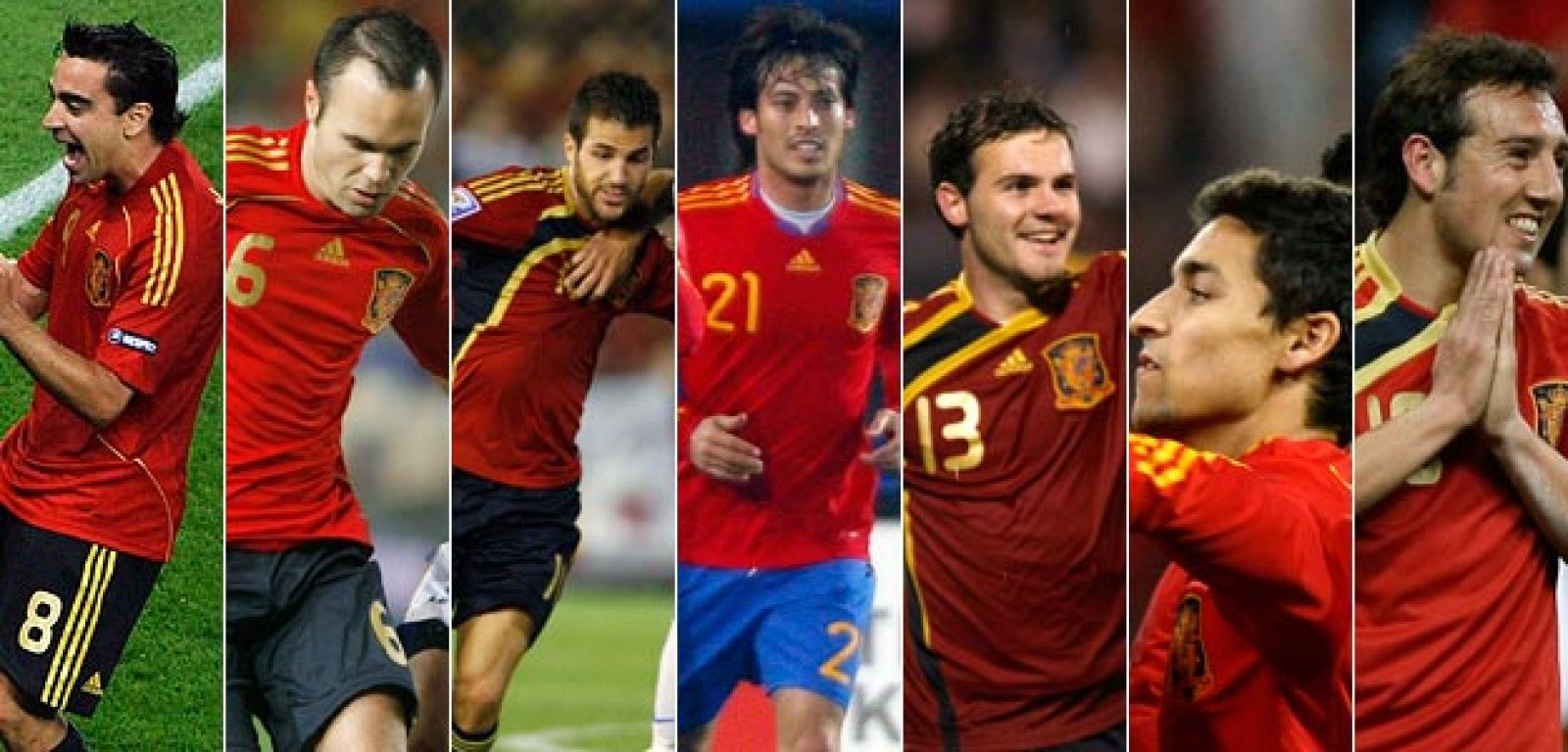 Xavi, Iniesta, Fábregas, Silva, Mata, Navas y Cazorla, los bajitos que hilvanan el fútbol en la selección española.