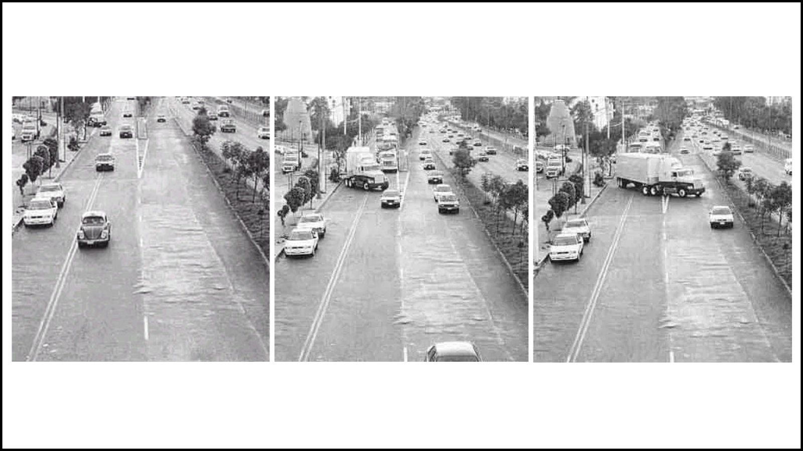 "Obstrucción de una vía con un contenedor de carga", México DF, 1996