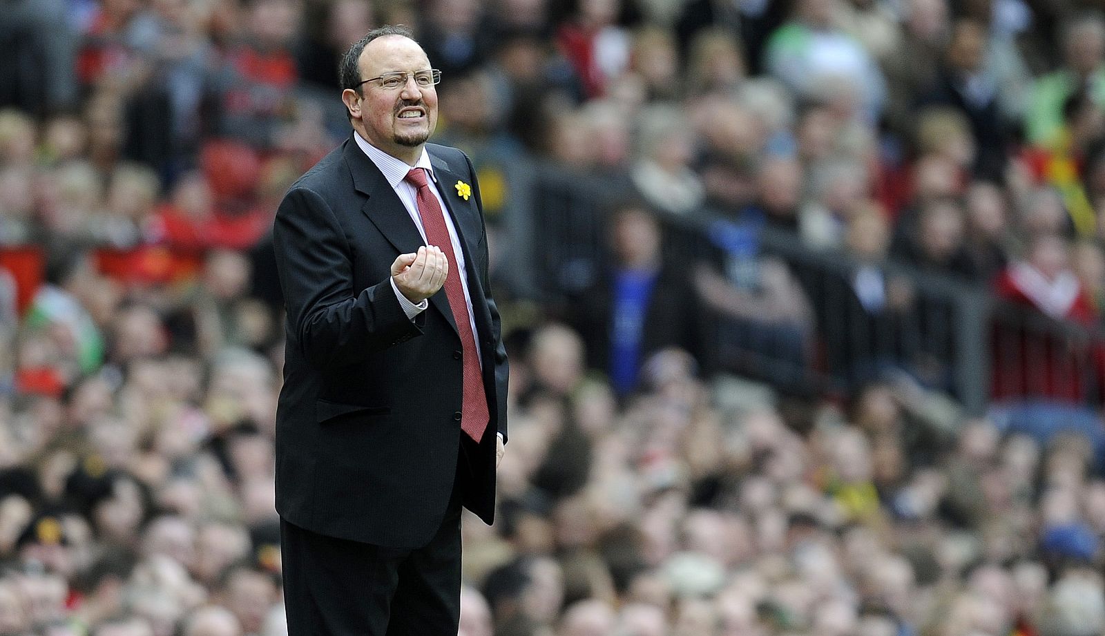 Liverpool's manager Benitez gestures during their English Premier League soccer match against Manchester United at Old Trafford in Manchester
