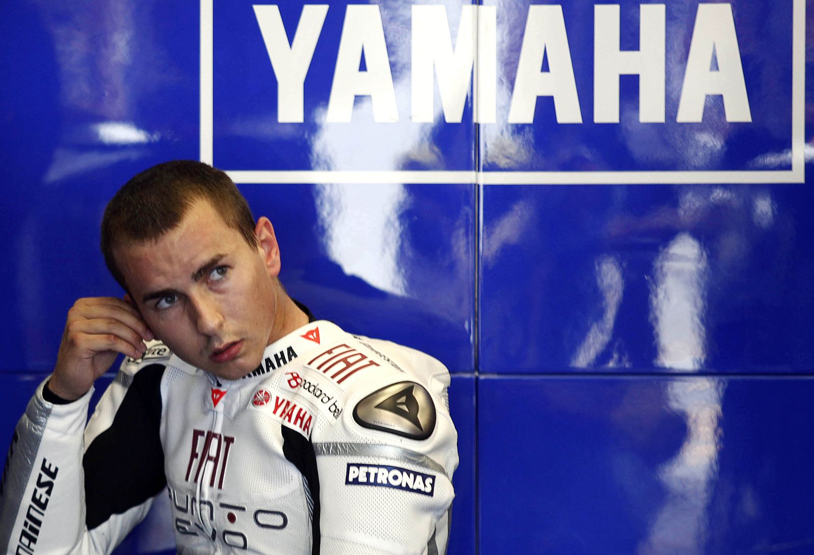 Yamaha MotoGP rider Lorenzo of Spain attends the first training session at the Portuguese Grand Prix in Estoril