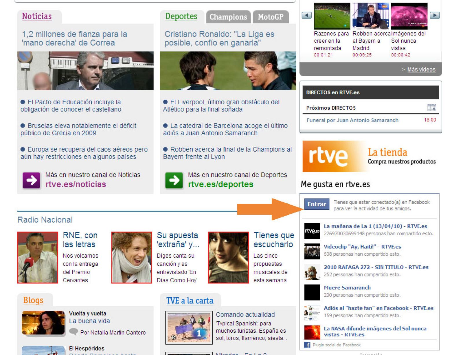 Módulo de actividad de usuarios de Facebook en RTVE.es