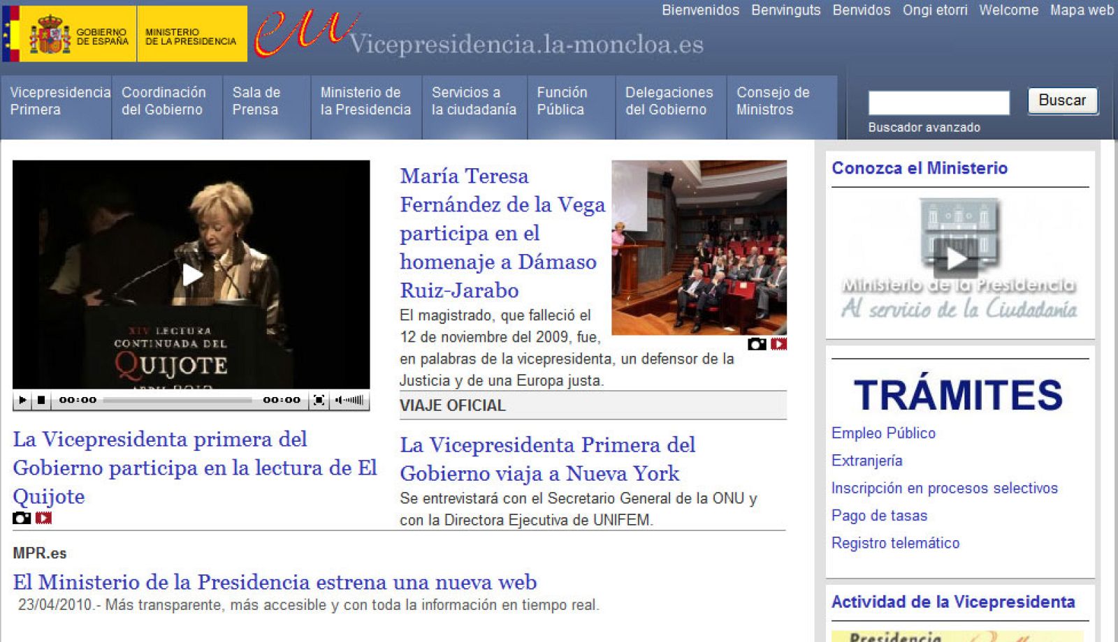 El ministerio de Presidencia ha estrenado una nueva página web con información a tiempo real
