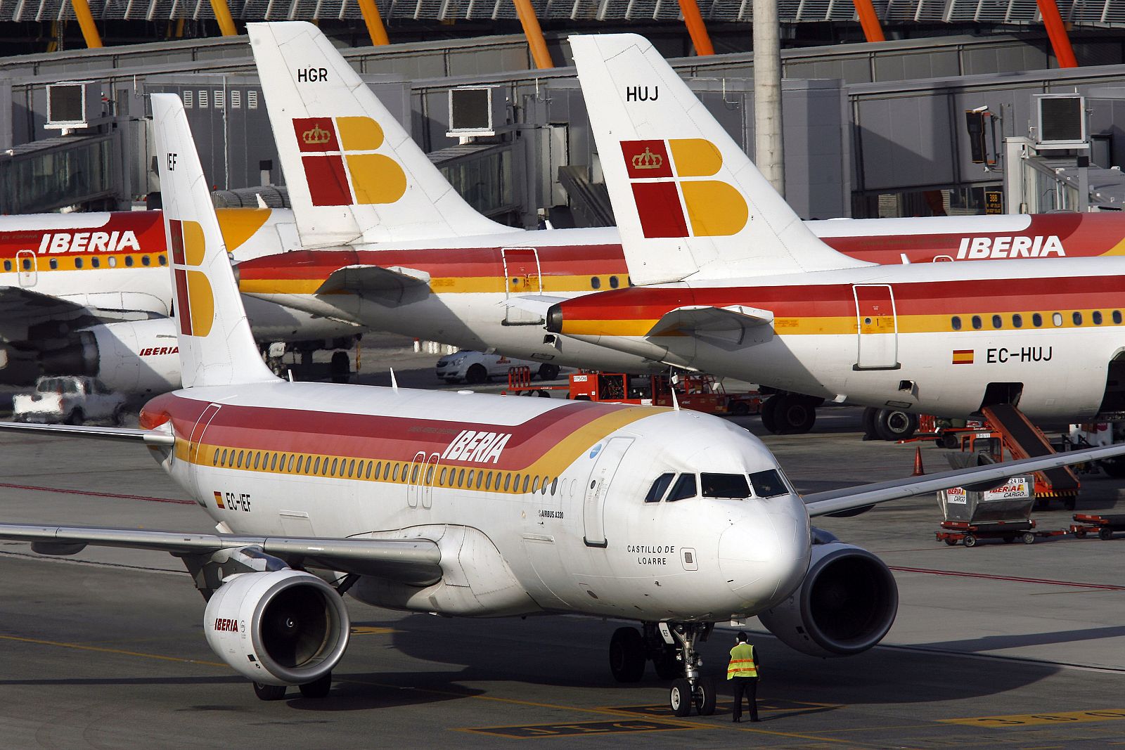 An Iberia jet arrives at Barajas airport in Madrid
