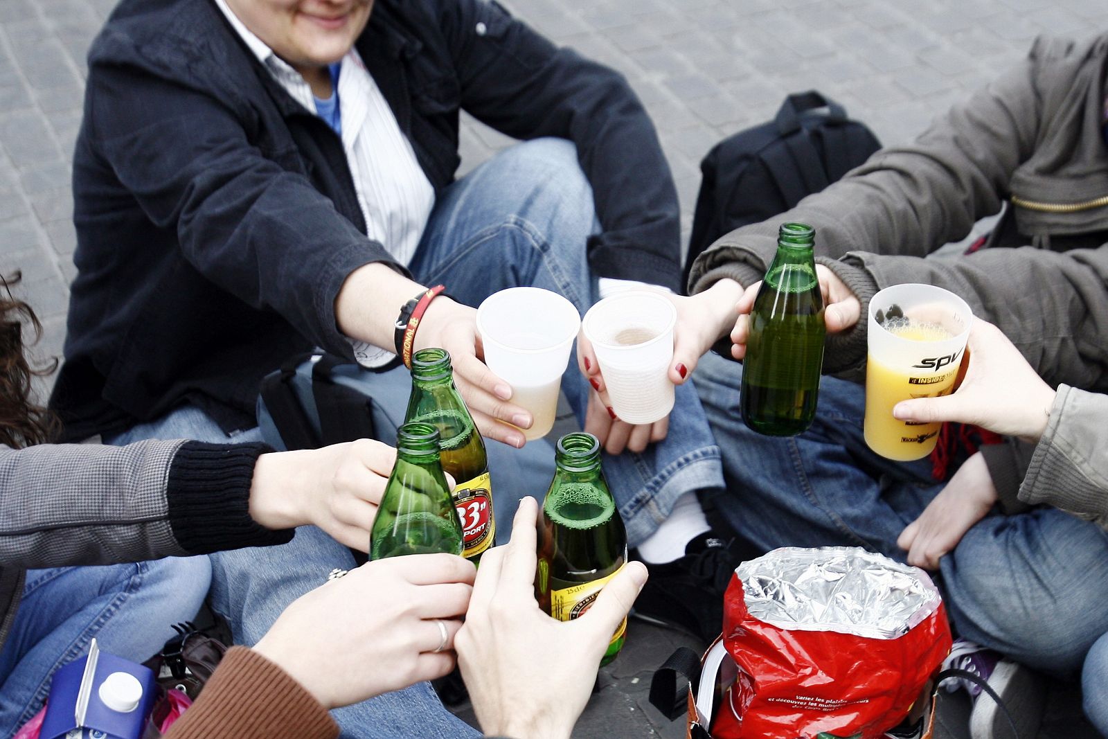People gather in the centre of Nantes to drink together in an organized public event in defiance of a law that prohibits drinking alcoholic beverages on the streets