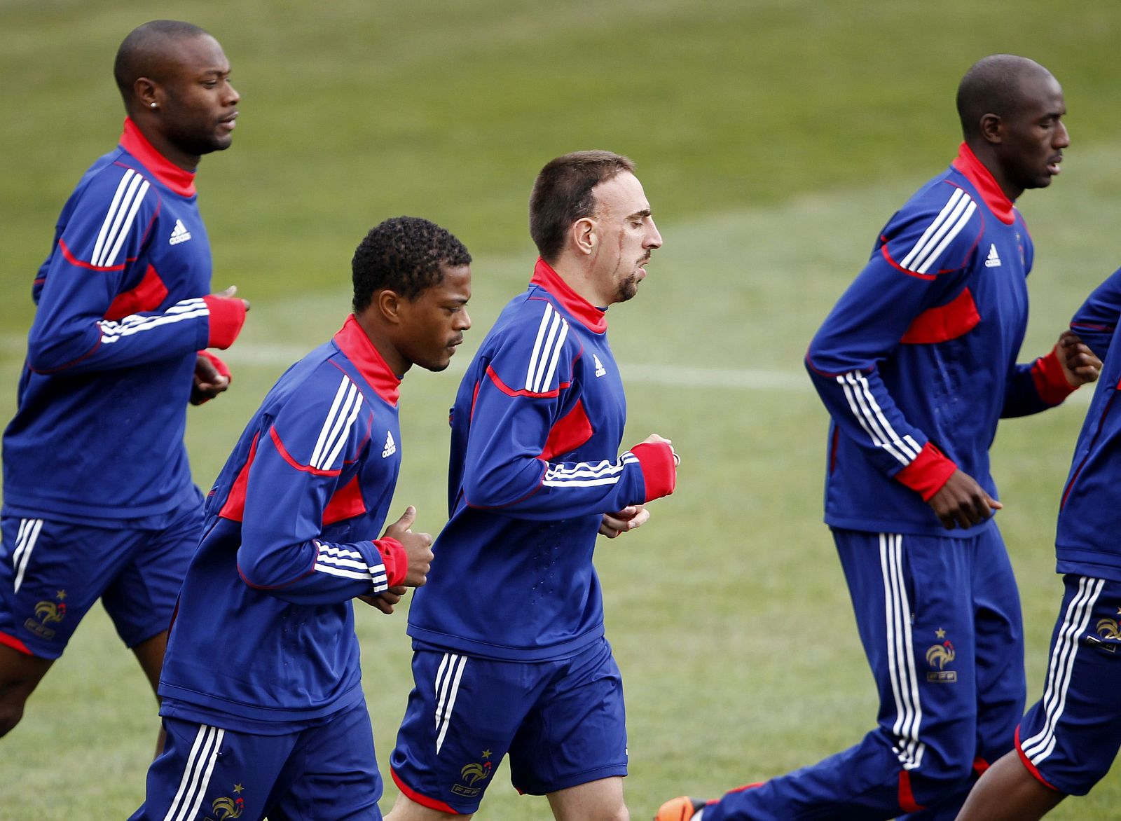 France's national soccer team player Ribery warms at a training session in Knysna