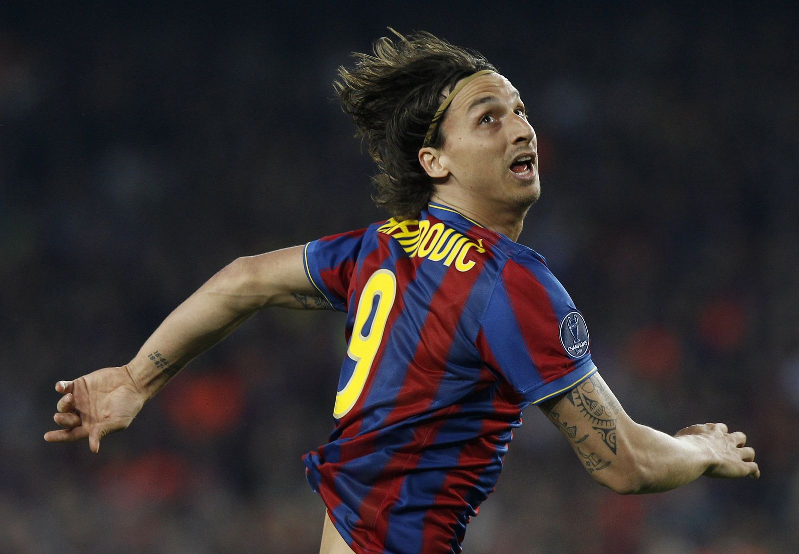 Barcelona's Ibrahimovic looks at the ball during their Champions League semi-final second leg soccer match against Inter Milan at the Nou Camp stadium in Barcelona