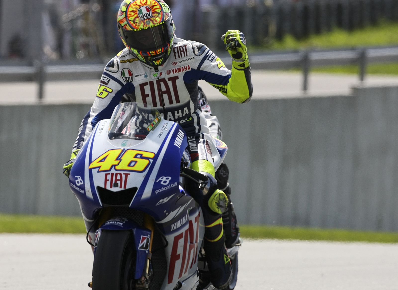 Yamaha  MotoGP rider Rossi of Italy celebrates after winning German Grand Prix at Sachsenring circuit near Hohenstein-Ernsthal