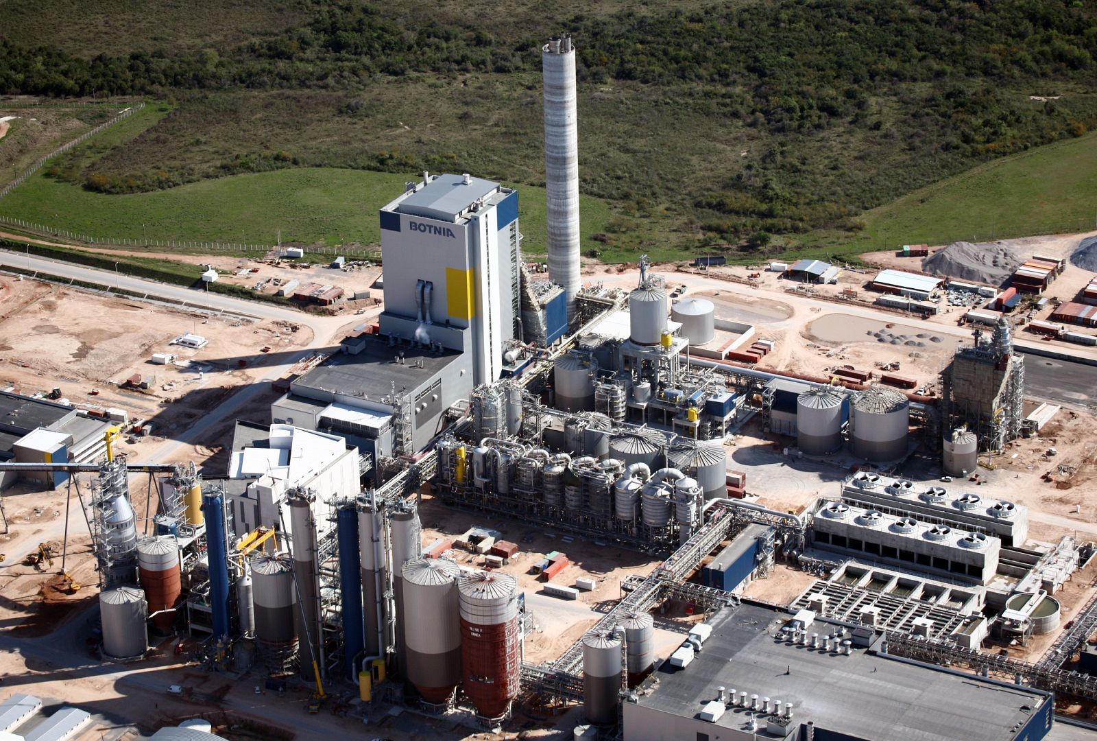 A aerial view of Finland's Metsa-Botnia paper mill in Fray Bentos