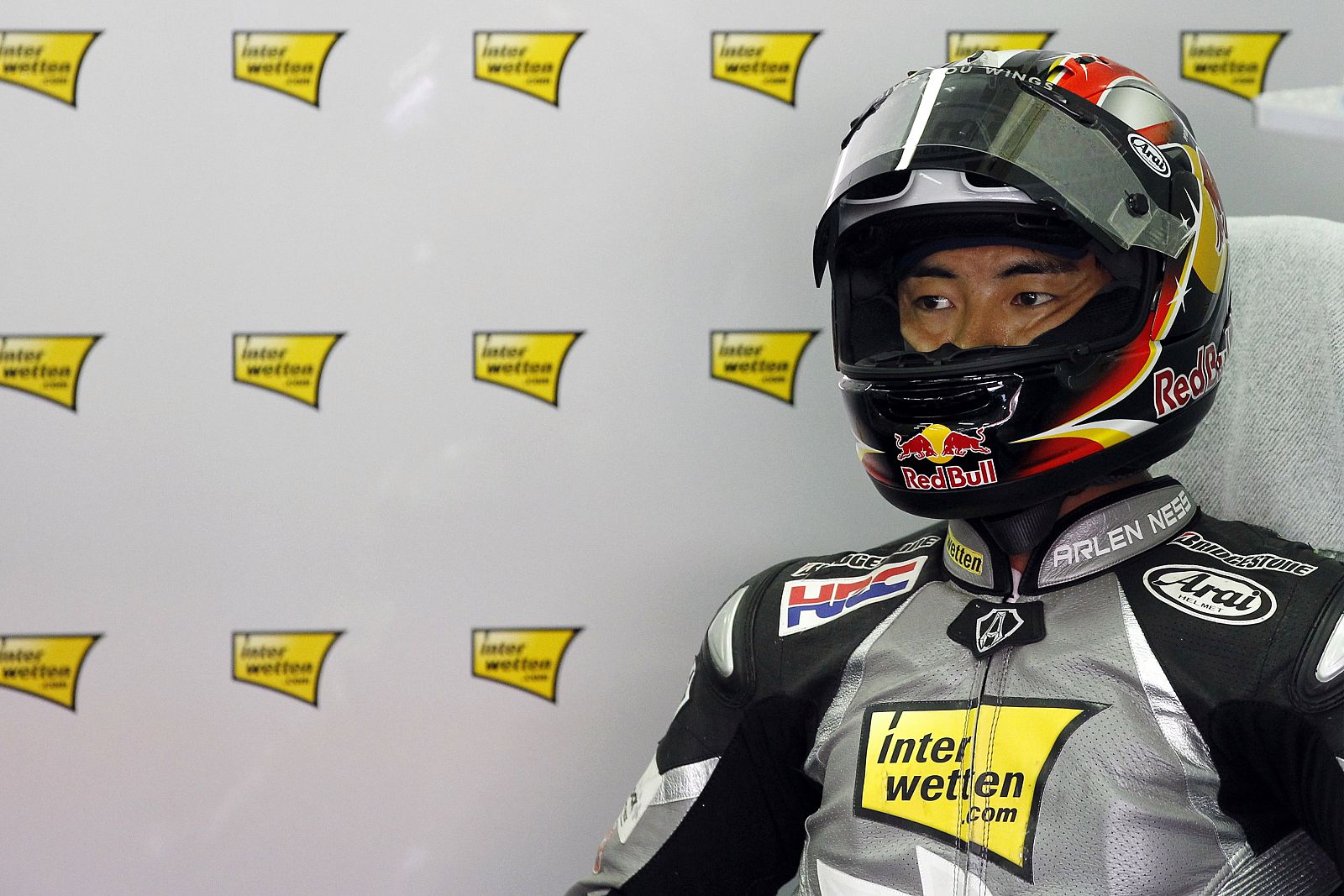 Honda MotoGP rider Aoyama of Japan is seen during the second free practice session of the MotoGP motorcycling French Grand Prix at the Le Mans circuit in central France