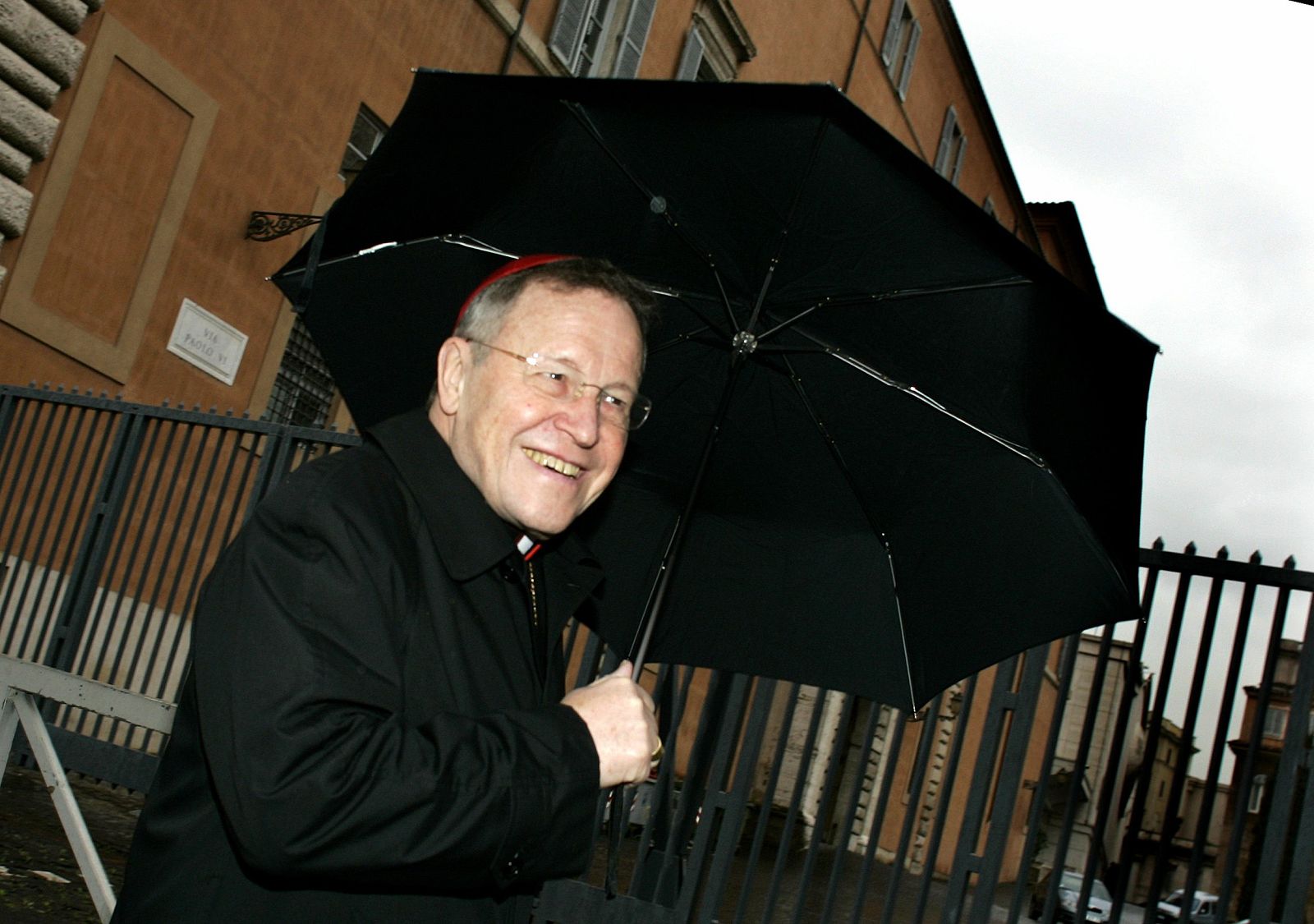 German Cardinal Kasper arrives for the general congregation meeting in Vatican City.