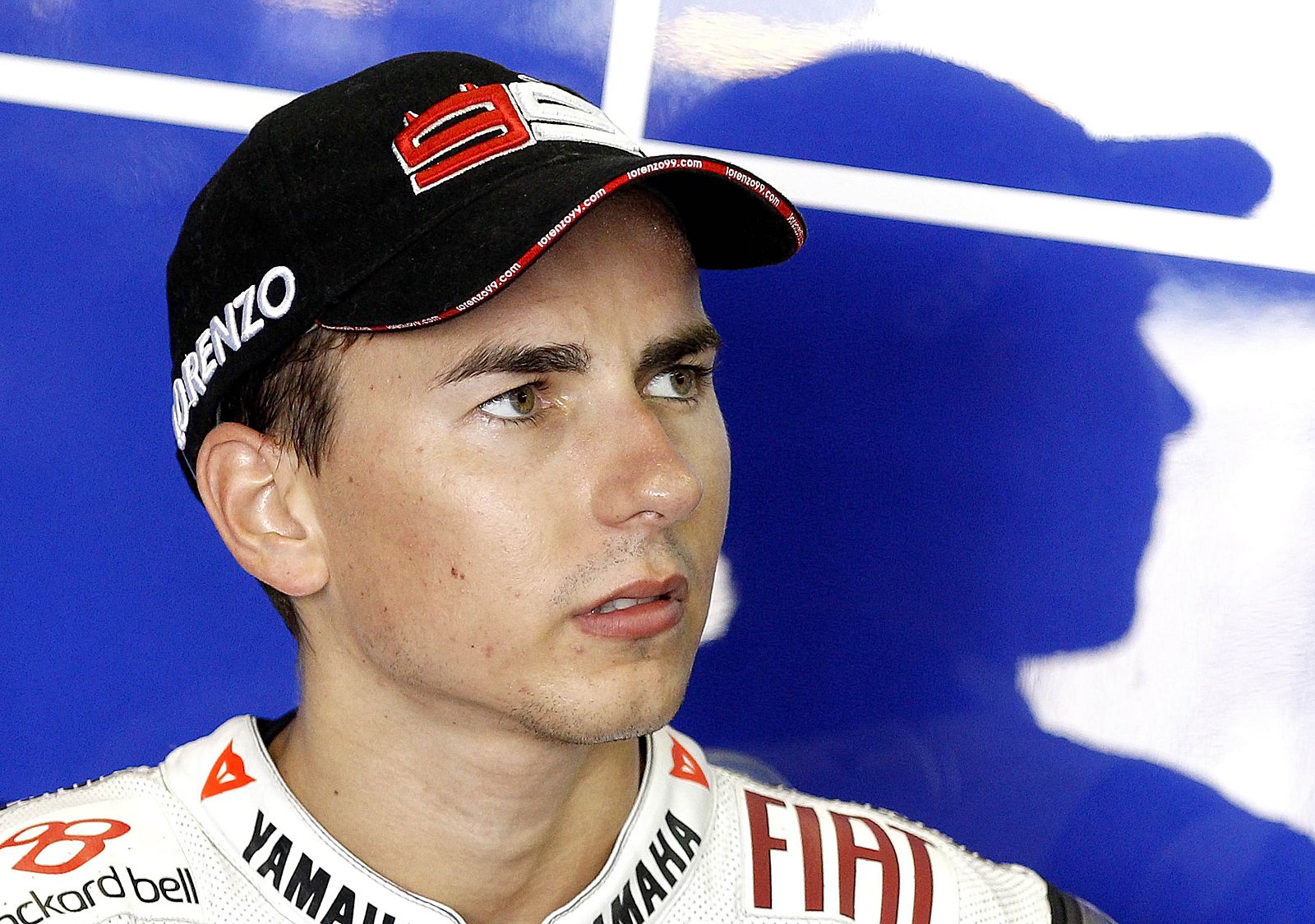 Yamaha MotoGP rider Lorenzo of Spain looks on during the second practice session of the San Marino motorcycling Grand Prix at the Misano circuit
