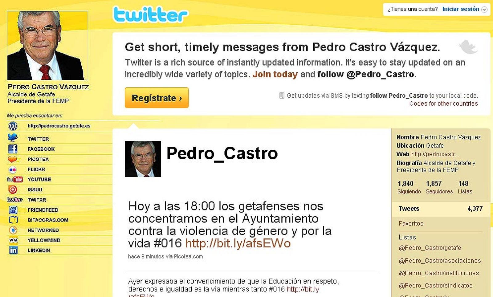 Imagen del twitter de Pedro Castro, alcalde de Getafe