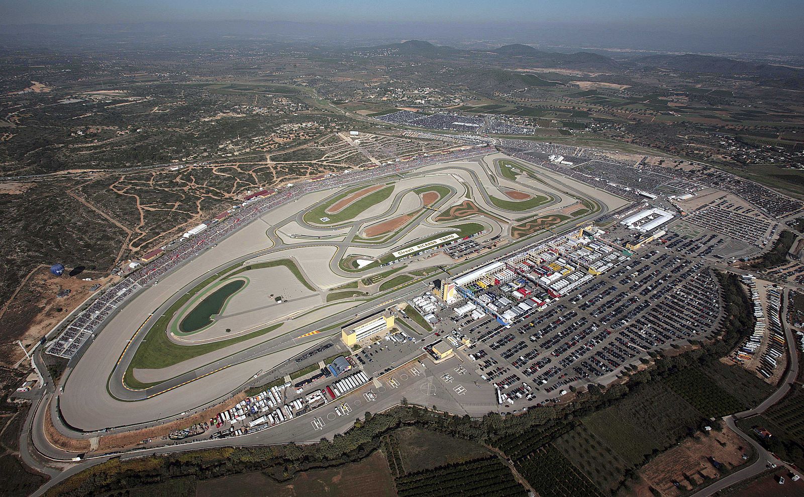Aerial view of the Ricardo Tormo race track during the Comunitat Valenciana Motorcycling Grand Prix in Cheste