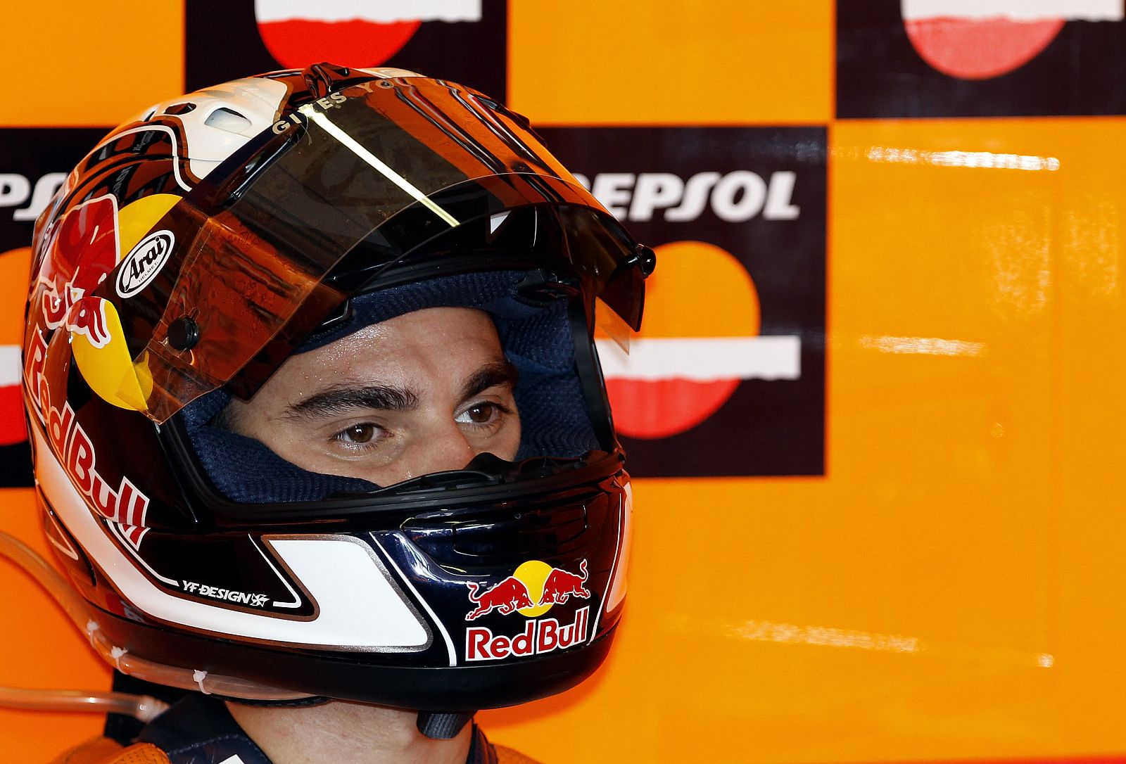 Honda MotoGP rider Pedrosa of Spain looks on during the first free practice session of the San Marino motorcycling Grand Prix at the Misano circuit