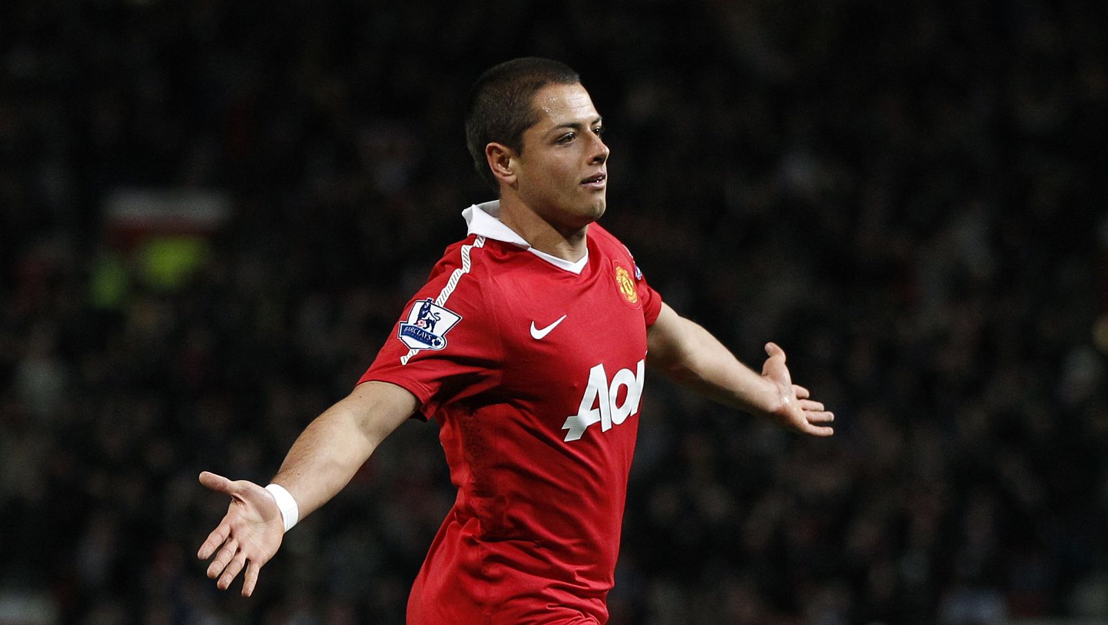 Manchester United's Hernandez celebrates scoring against Wolverhampton Wanderers during their English League Cup soccer match against at Old Trafford in Manchester