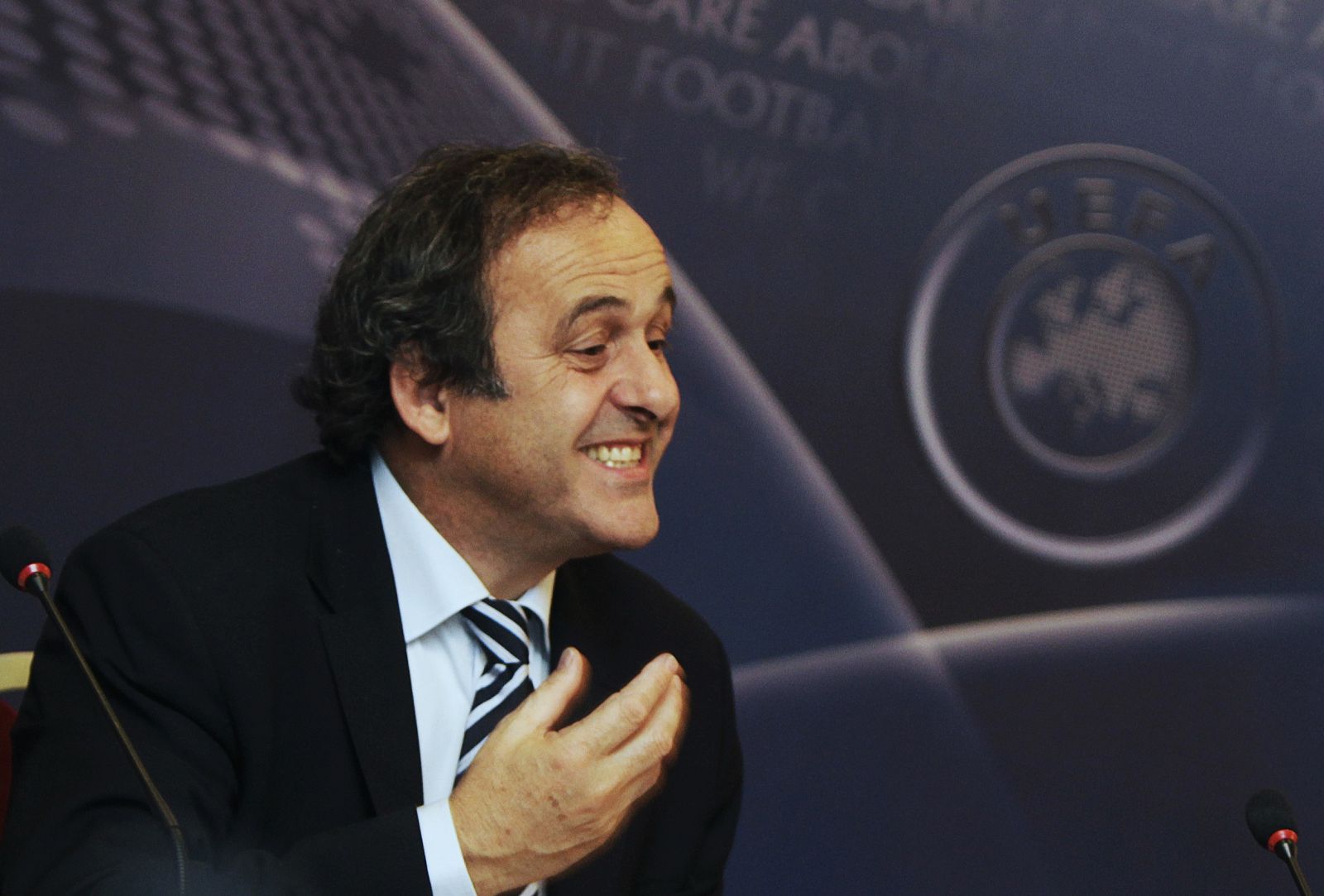 UEFA President Michel Platini speaks at the beginning of the UEFA Executive Committee meeting in Prague