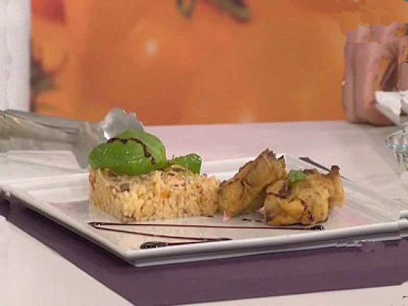 Arroz cremoso con langostinos y alcachofas (27/12/10)