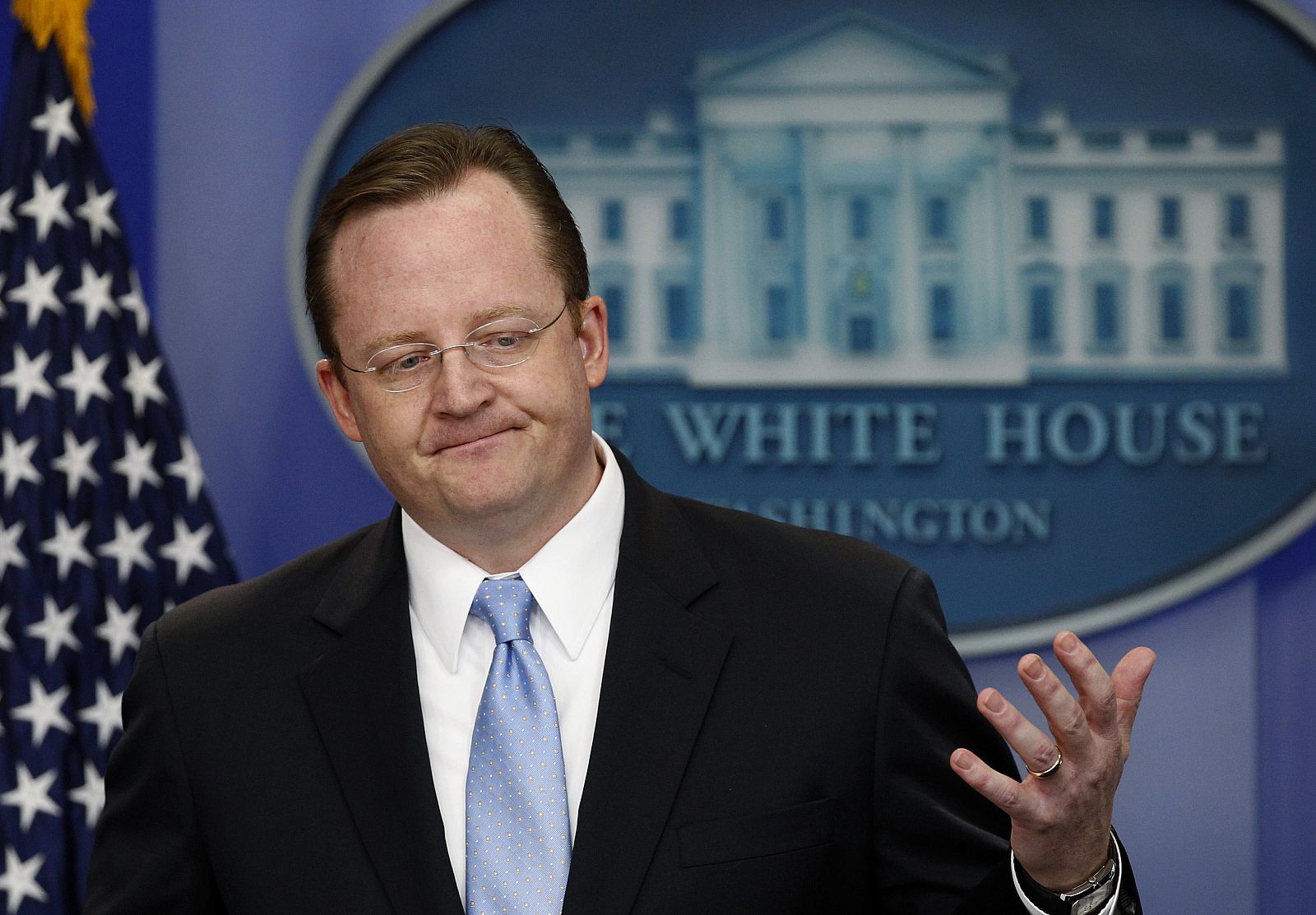 White House Press Secretary Robert Gibbs answers questions during the daily press briefing at the White House in Washington